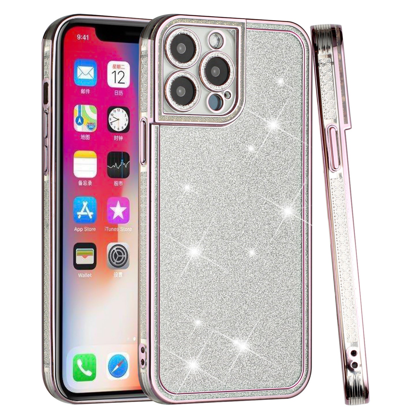 For Apple iPhone 11 (6.1") Luxury Chromed Edge Glitter Star Bling Thick TPU Shiny Bling Protective Frame Phone Case Cover