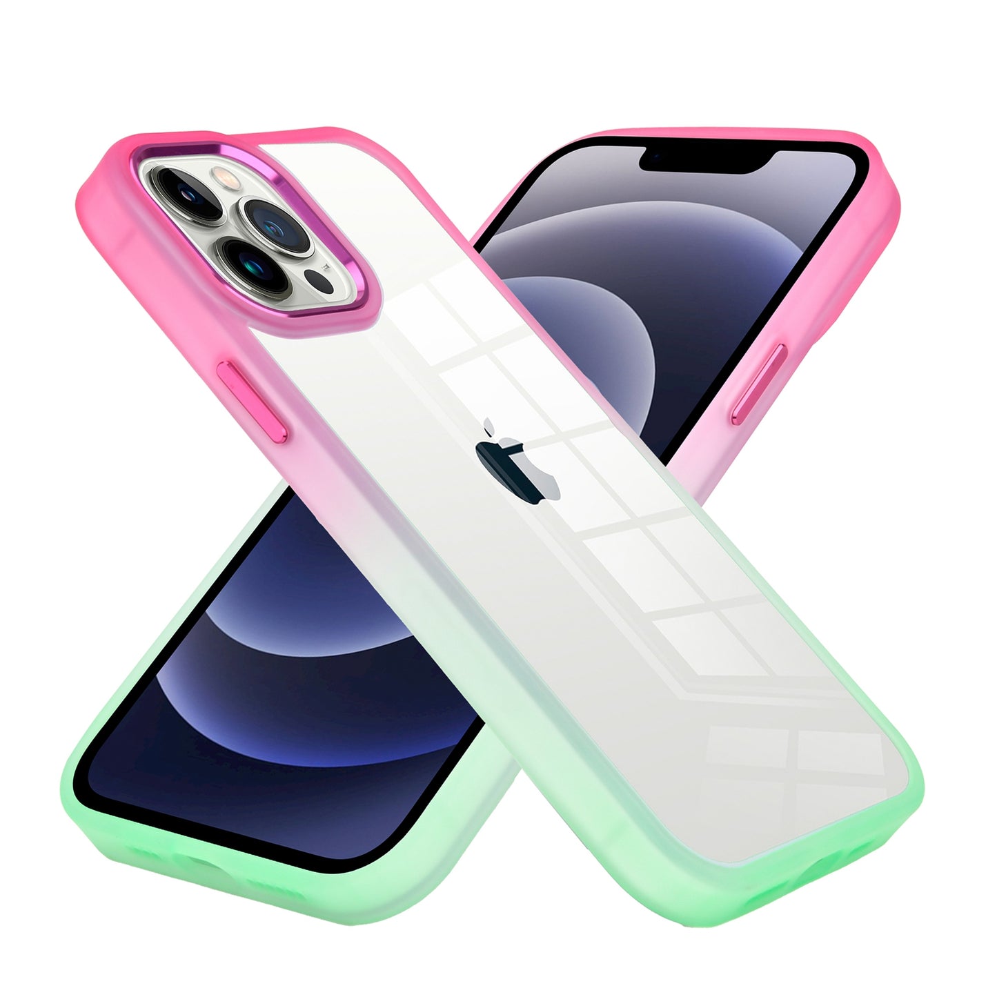 For Apple iPhone 13 Pro Max 6.7" Transparent Two Tone Gradient Colorful Frame Hybrid Rubber TPU Gummy Hard PC Phone Case Cover