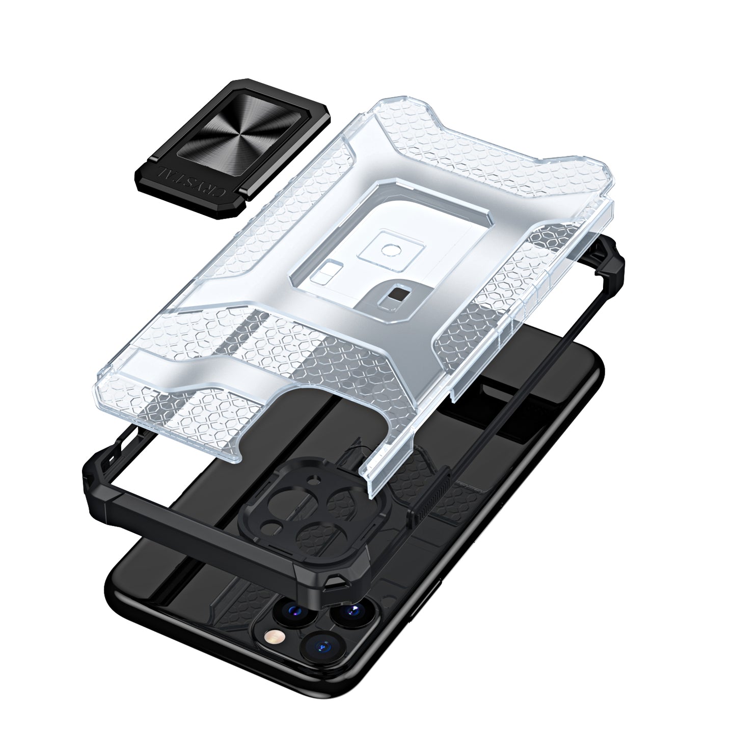 For Samsung Galaxy A02S Transparent 360 Rotation Built-in Magnetic Ring Kickstand Holder Hybrid Rugged Armor Bumper Phone Case Cover