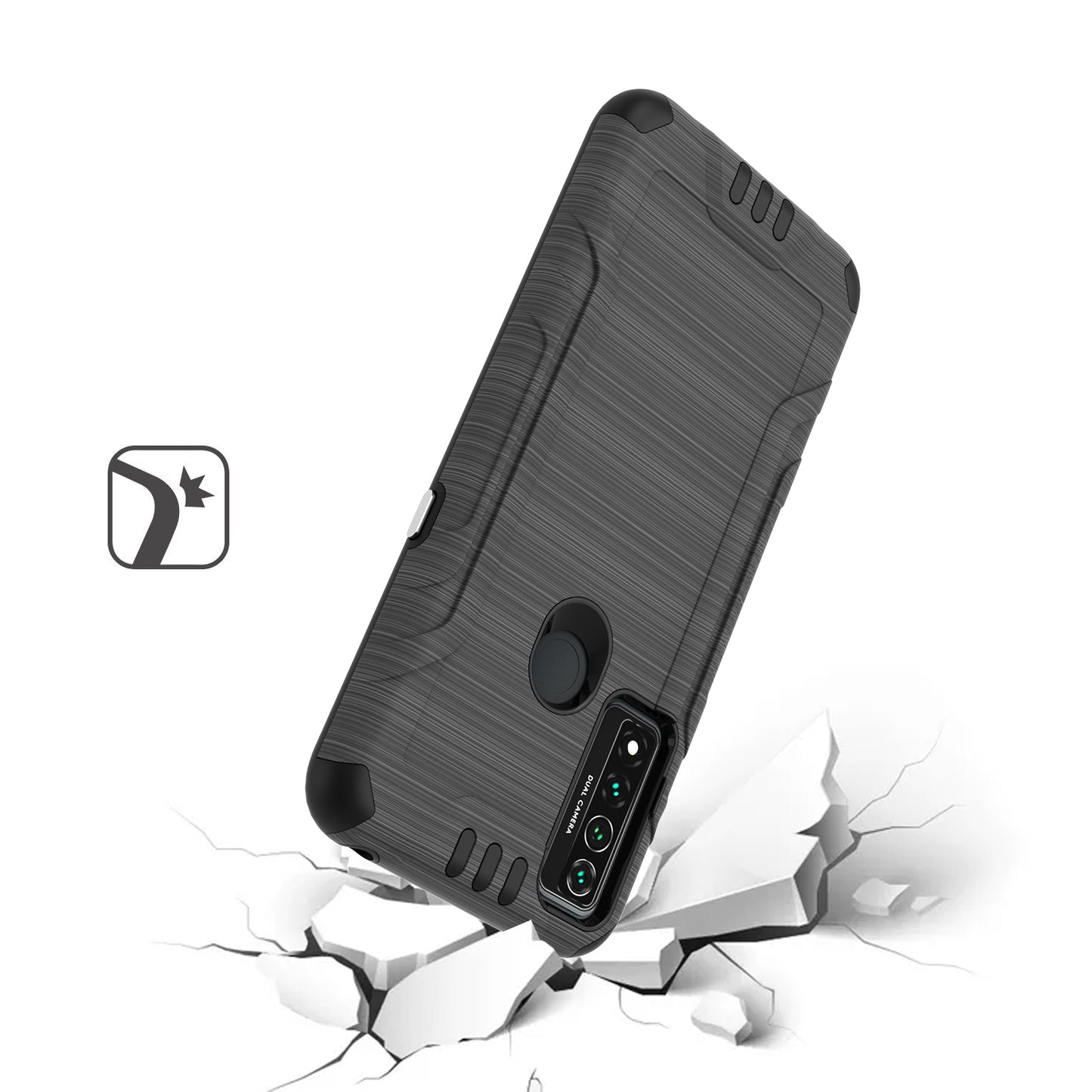 For TCL 4X (T601DL) Hybrid Dual Layer Slim Defender Armor Tuff Metallic Brush Texture Finishing Shockproof Hard PC + Soft TPU Rubber Phone Case Cover