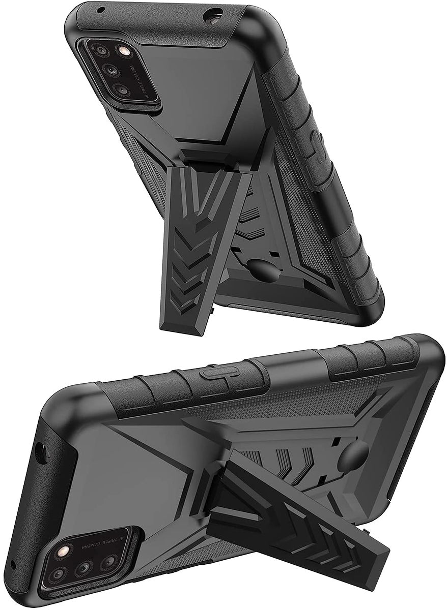 For Samsung Galaxy A03S Hybrid Armor Kickstand with Swivel Belt Clip Holster Heavy Duty 3in1 Defender Shockproof Phone Case Cover