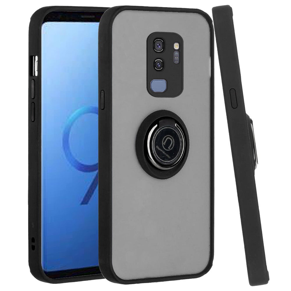 For Samsung Galaxy S9 /S9 Plus Hybrid PC and TPU Shockproof with 360° Rotation Ring Magnetic Metal Stand & Covered Camera Phone Case Cover
