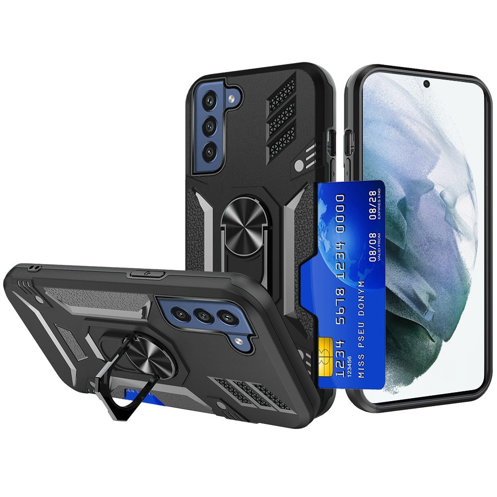 For Samsung Galaxy S22 /Plus Ultra Wallet Case Hybrid Ring Stand with Invisible Credit Card Holder Heavy Duty Slim Shockproof Rugged Hard Phone Case Cover