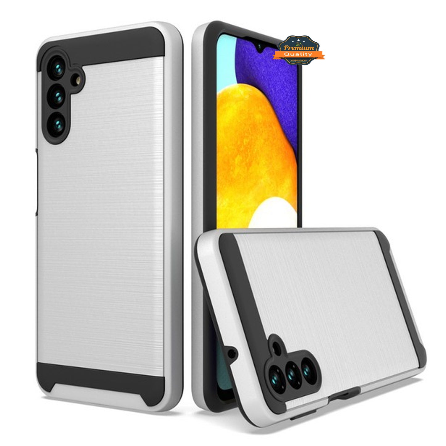 For Samsung Galaxy A13 5G Slim Rugged TPU Hard Brushed Metal Texture Hybrid Dual Layer Defender Armor Shock Absorbing Phone Case Cover