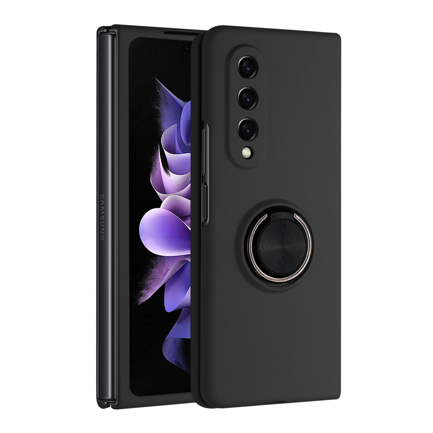 For Samsung Galaxy Z Fold 4 5G Hybrid 360 Rotatable Metal Invisible Ring Stand Holder Fit Magnetic Car Mount Shockproof Phone Case Cover