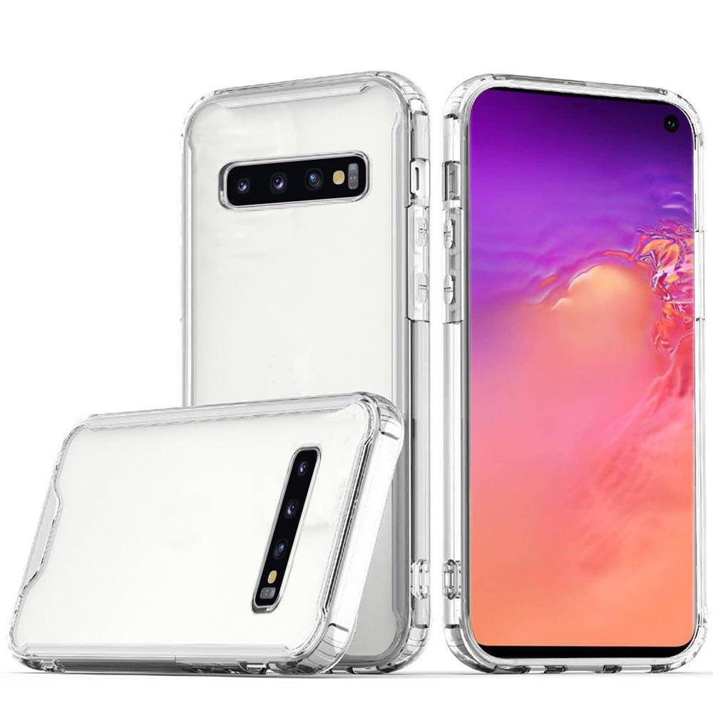 For Samsung Galaxy S10 Colored Shockproof Transparent Hard PC + Rubber TPU Hybrid Bumper Shell Thin Slim Protective Clear Phone Case Cover