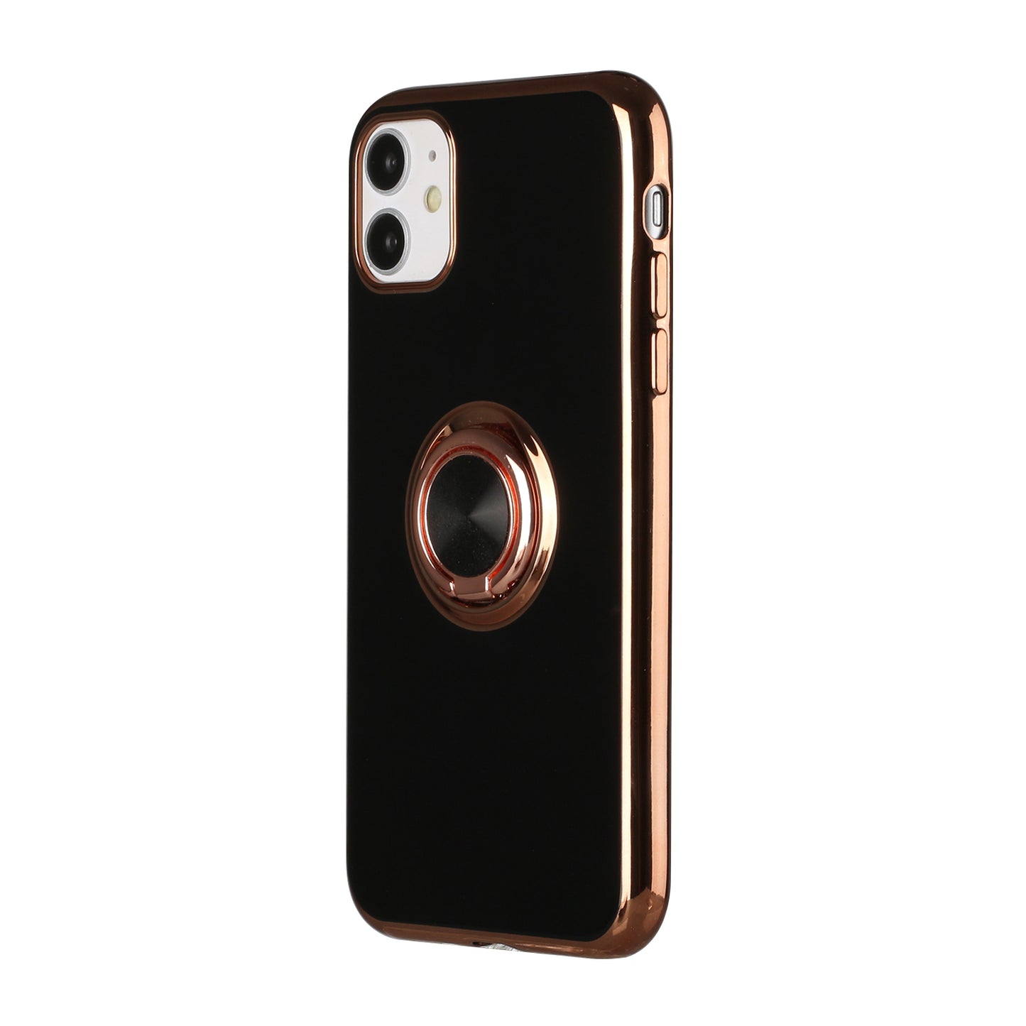 For Apple iPhone 11 (6.1") Slim Hybrid Metal Finger Ring Stand Electroplated Edges TPU Frame Shock-Absorption Bumper Phone Case Cover
