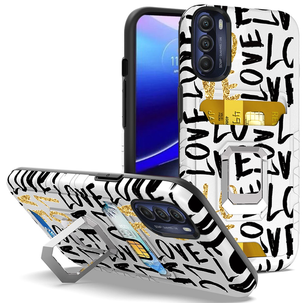 For Motorola Moto G Stylus 5G 2022 Stylish Wallet Case with Credit Card Holder & Magnetic Kickstand Ring Hybrid Armor Phone Case Cover