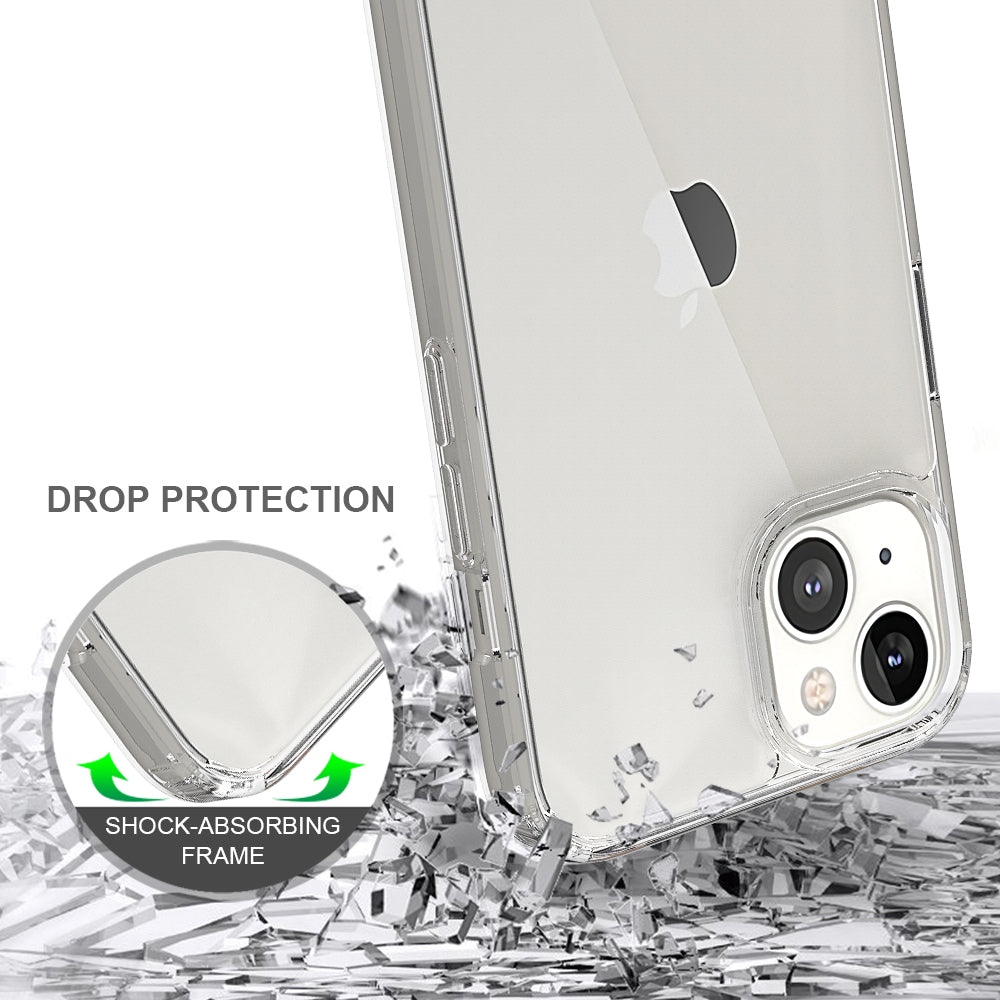 For Apple iPhone 13 / Mini Pro Max Hybrid Transparent Clear Acrylic Back Hard PC & Soft TPU Full Protective Bumper Extra Shock-Absorb Phone Case Cover