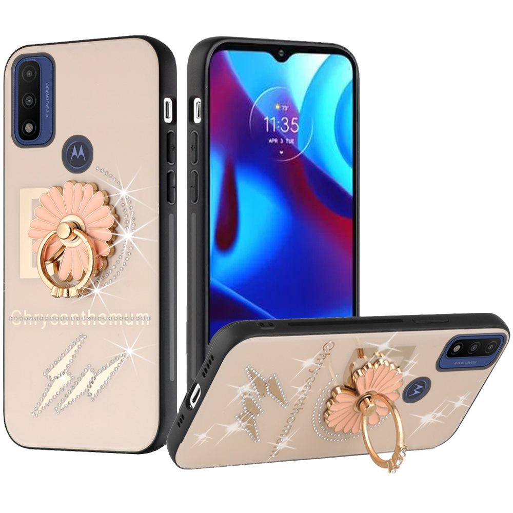 For Motorola Moto G Power 2022 Diamond Bling Sparkly Glitter Ornament Engraving Hybrid Ring Stand Holder Rugged Fashion Phone Case Cover