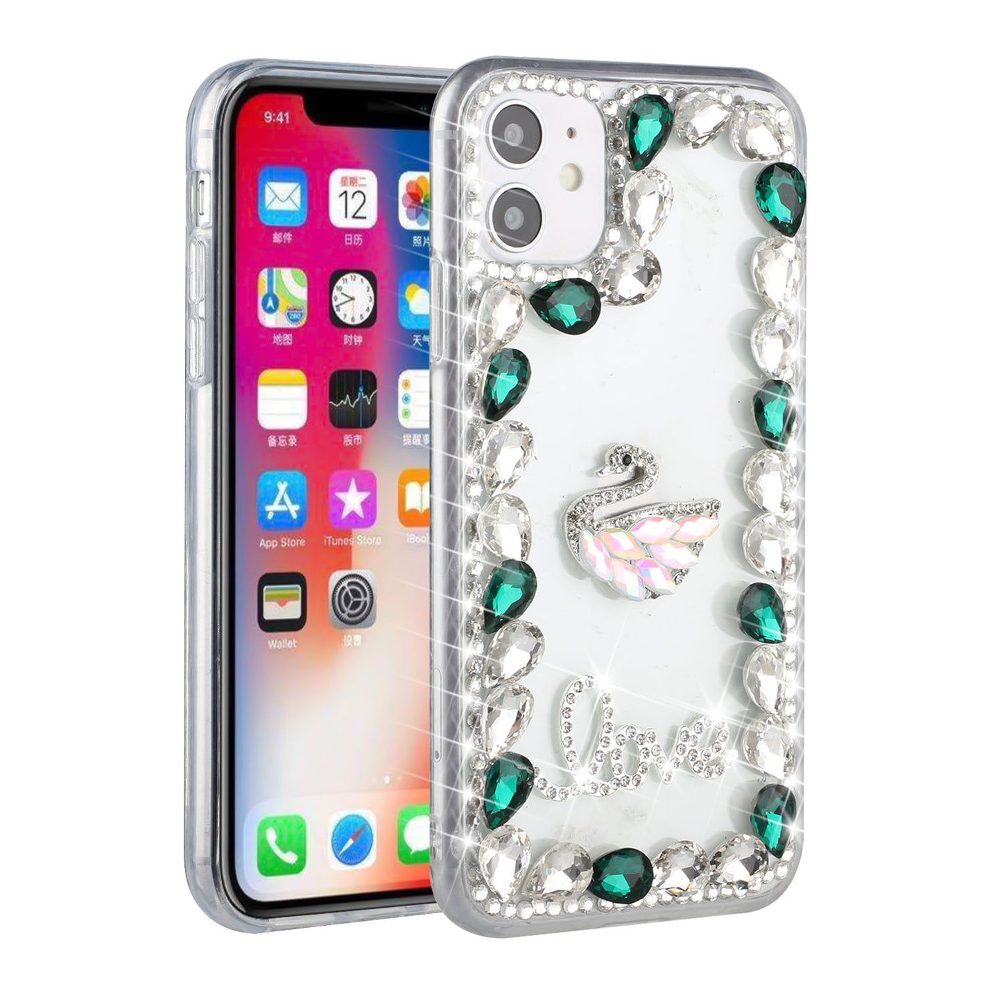 For Apple iPhone 11 (6.1") Bling Clear Crystal 3D Full Diamonds Luxury Sparkle Rhinestone Hybrid Protective Phone Case Cover