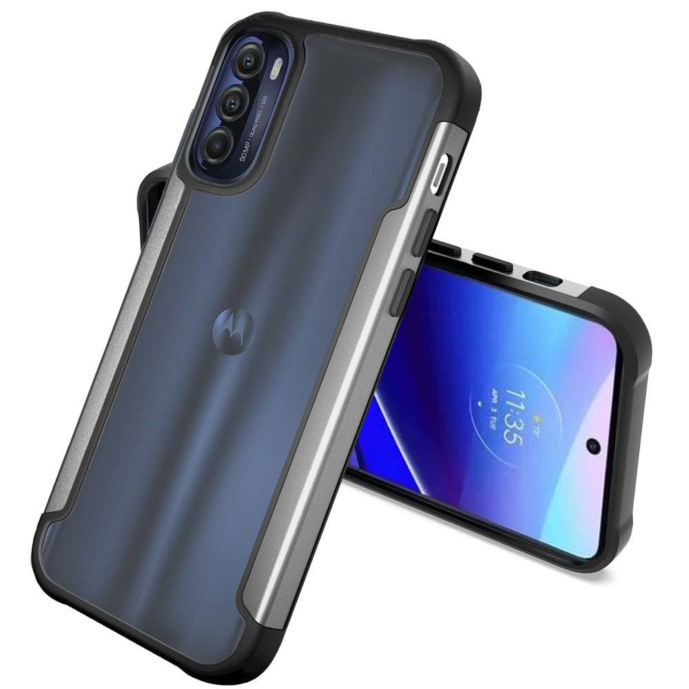 For Motorola Moto G Stylus 5G 2022 Hybrid Aluminum Alloy Metal Clear Transparent Back PC TPU Bumper Frame Shockproof Phone Case Cover
