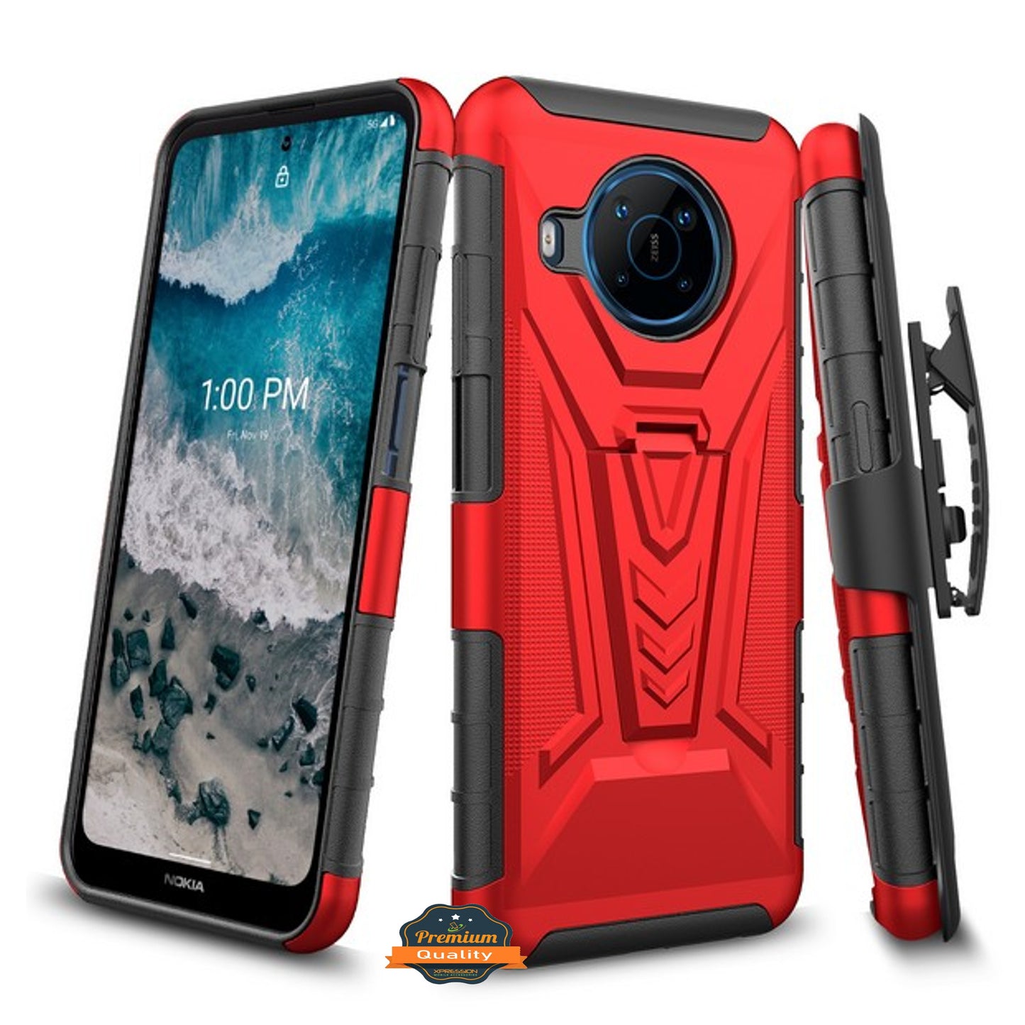 For Nokia X100 Hybrid Armor V Kickstand with Swivel Belt Clip Holster Heavy Duty 3in1 Stand Defender Shockproof Rugged Phone Case Cover