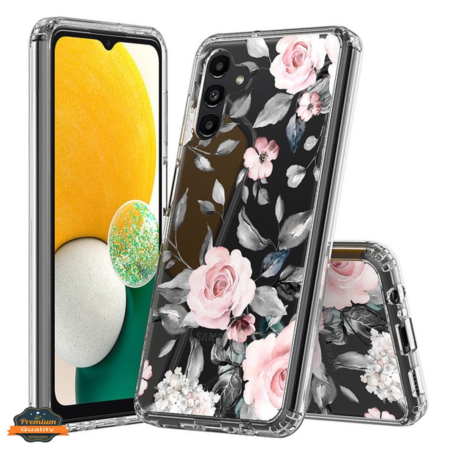 For Samsung Galaxy A13 5G Floral Patterns Design Transparent TPU Silicone Shock Absorption Bumper Slim Hard Back Phone Case Cover
