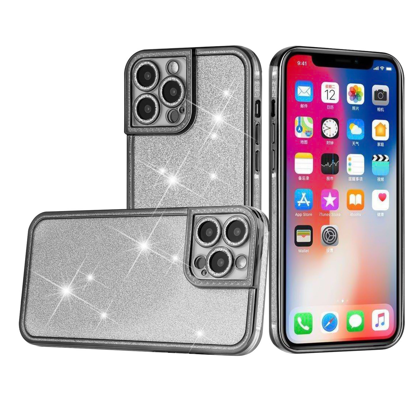 For Apple iPhone 13 Pro Max Luxury Chromed Edge Glitter Star Bling Thick TPU Shiny Bling Protective Frame Phone Case Cover