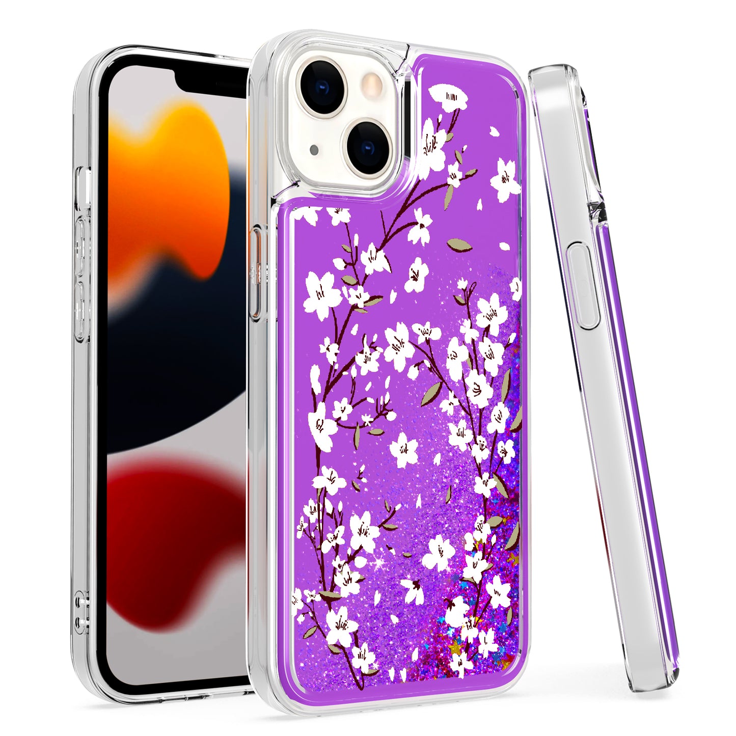 For Samsung Galaxy S22 /Plus Ultra Floral Design Quicksand Water Flowing Liquid Floating Colorful Glitter Bling Flower Fashion TPU Hybrid Phone Case Cover