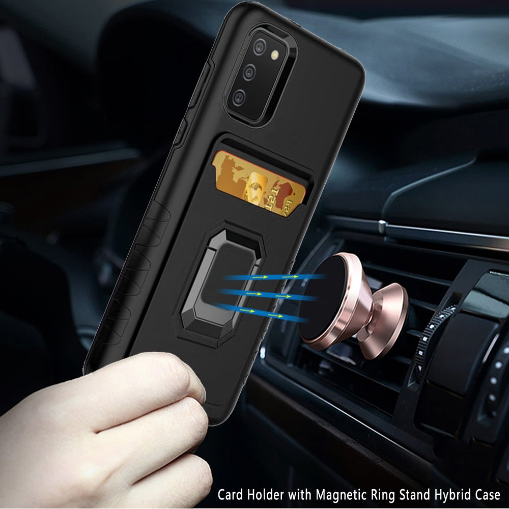 For Samsung Galaxy A03S Wallet Case Designed with Credit Card Slot Holder & Magnetic Stand Kickstand Ring Heavy Duty Hybrid Armor Phone Case Cover