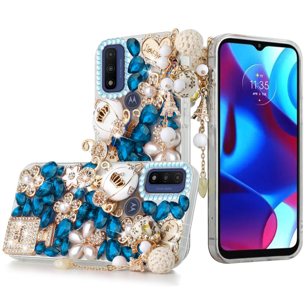 For Motorola Moto G Power 2022 Bling Clear Crystal 3D Full Diamonds Luxury Sparkle Transparent Rhinestone Hybrid Bumper Phone Case Cover