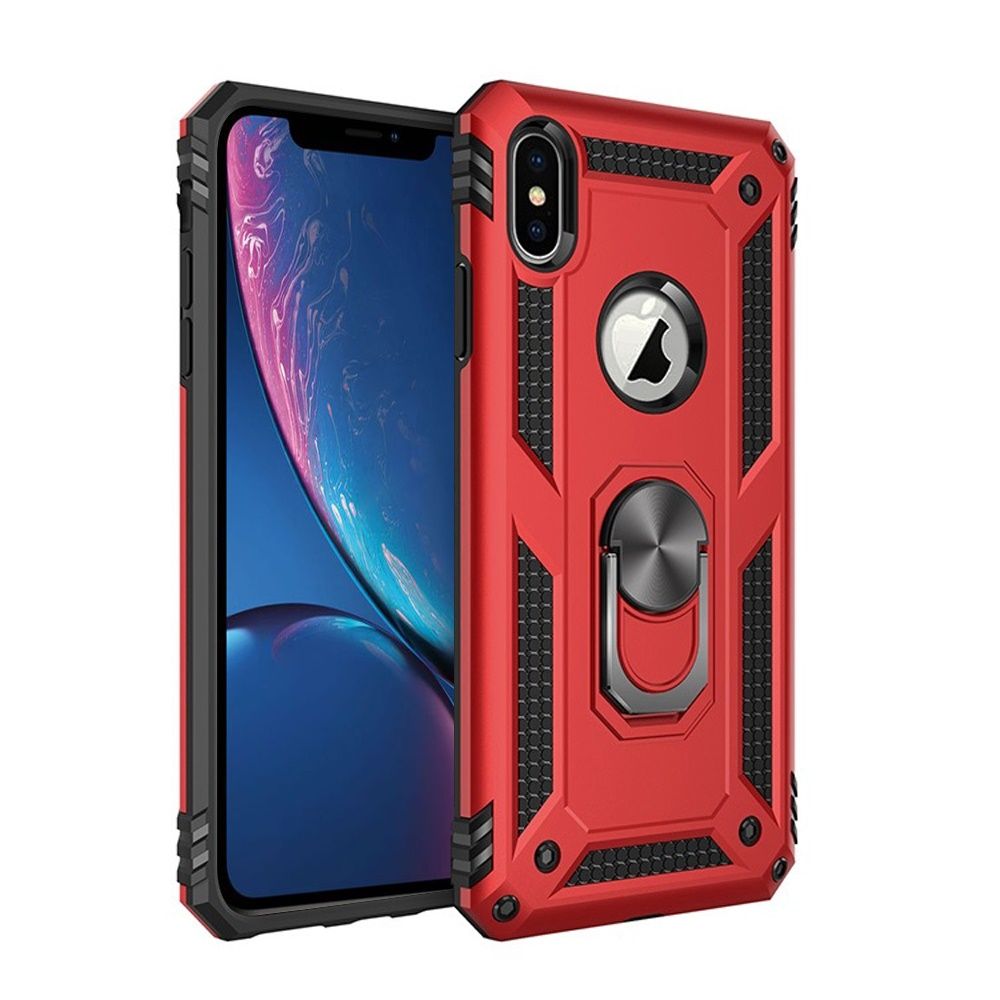 For Apple iPhone XR Military Grade Rugged Dual Layers Hard PC + TPU Shockproof Hybrid Protection with Ring Kickstand Phone Case Cover