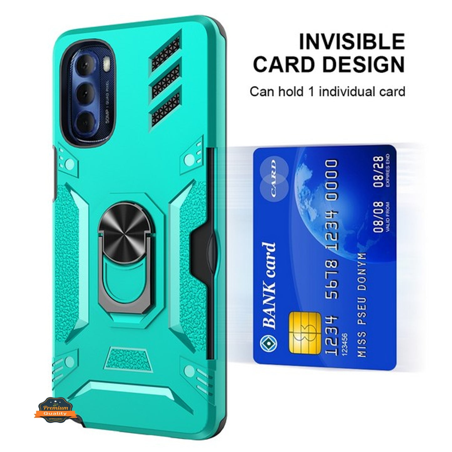 For Samsung Galaxy A03S Invisible Wallet Credit Card Holder with Ring Stand Kickstand Heavy Duty Slim Shockproof Hybrid Phone Case Cover