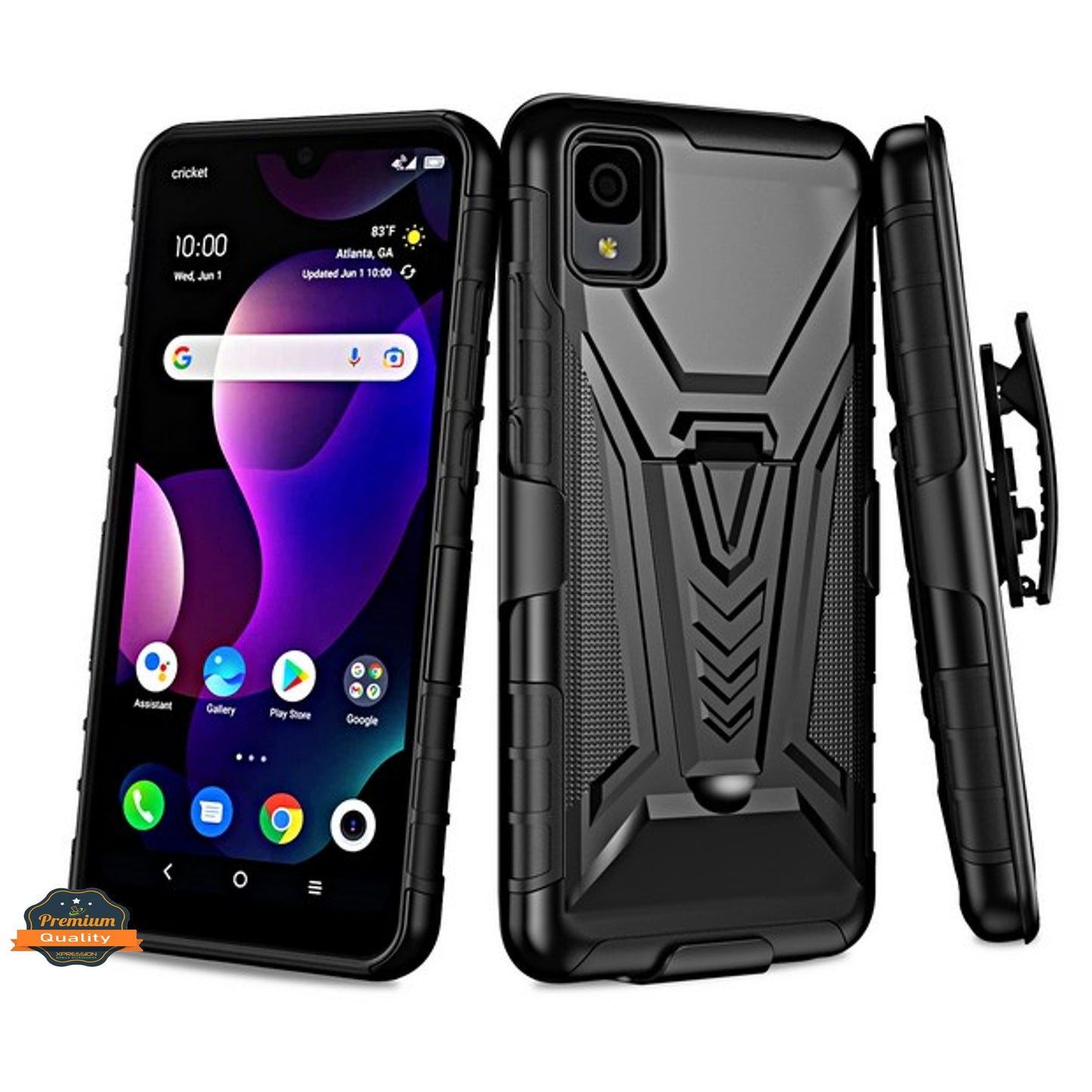 For TCL 30 Z (T602DL) Hybrid Armor V Kickstand with Swivel Belt Clip Holster Heavy Duty 3in1 Stand Shockproof Rugged Phone Case Cover