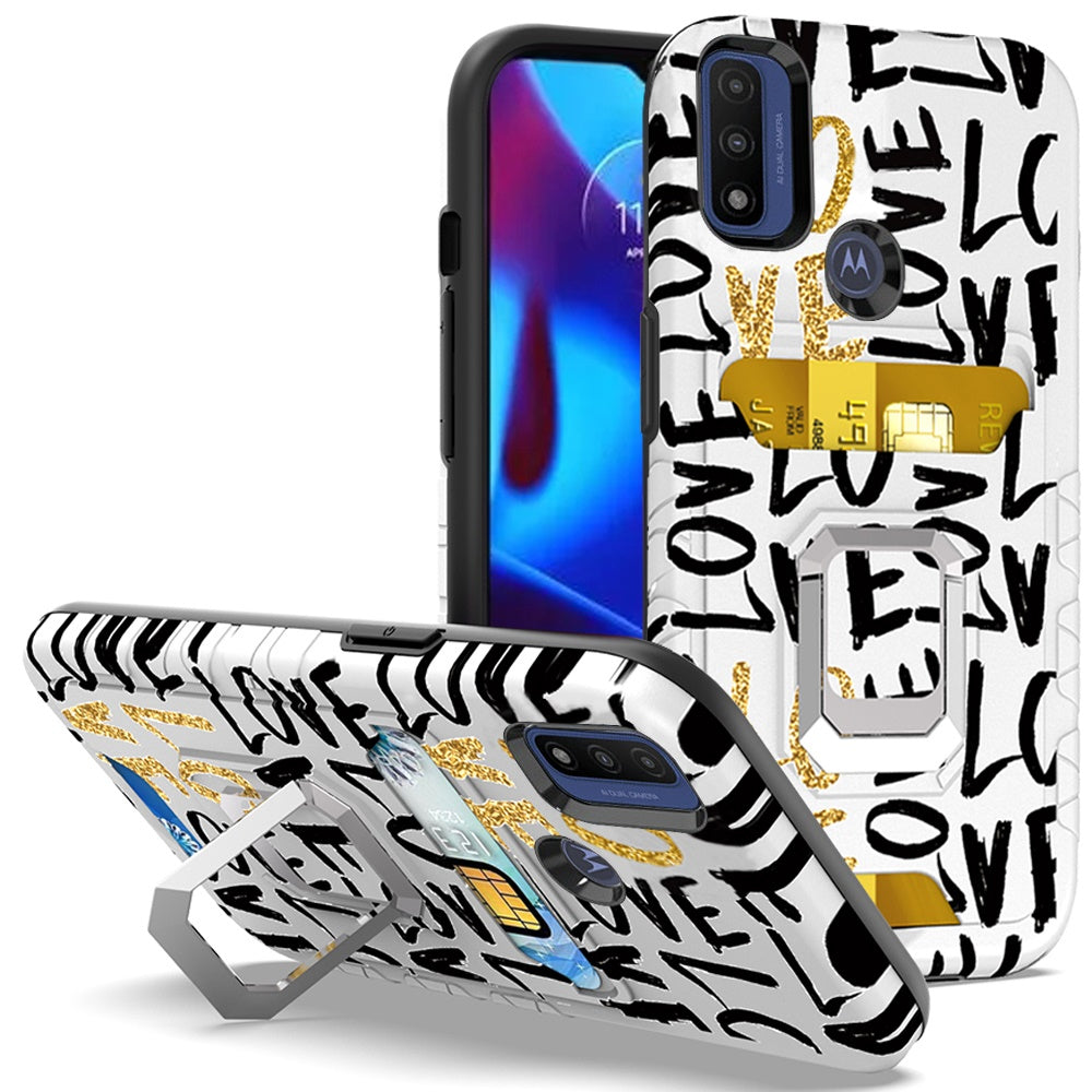 For Motorola Moto G Power 2022 Stylish Wallet Case Designed Credit Card Holder & Magnetic Kickstand Ring Heavy Duty Hybrid Phone Case Cover