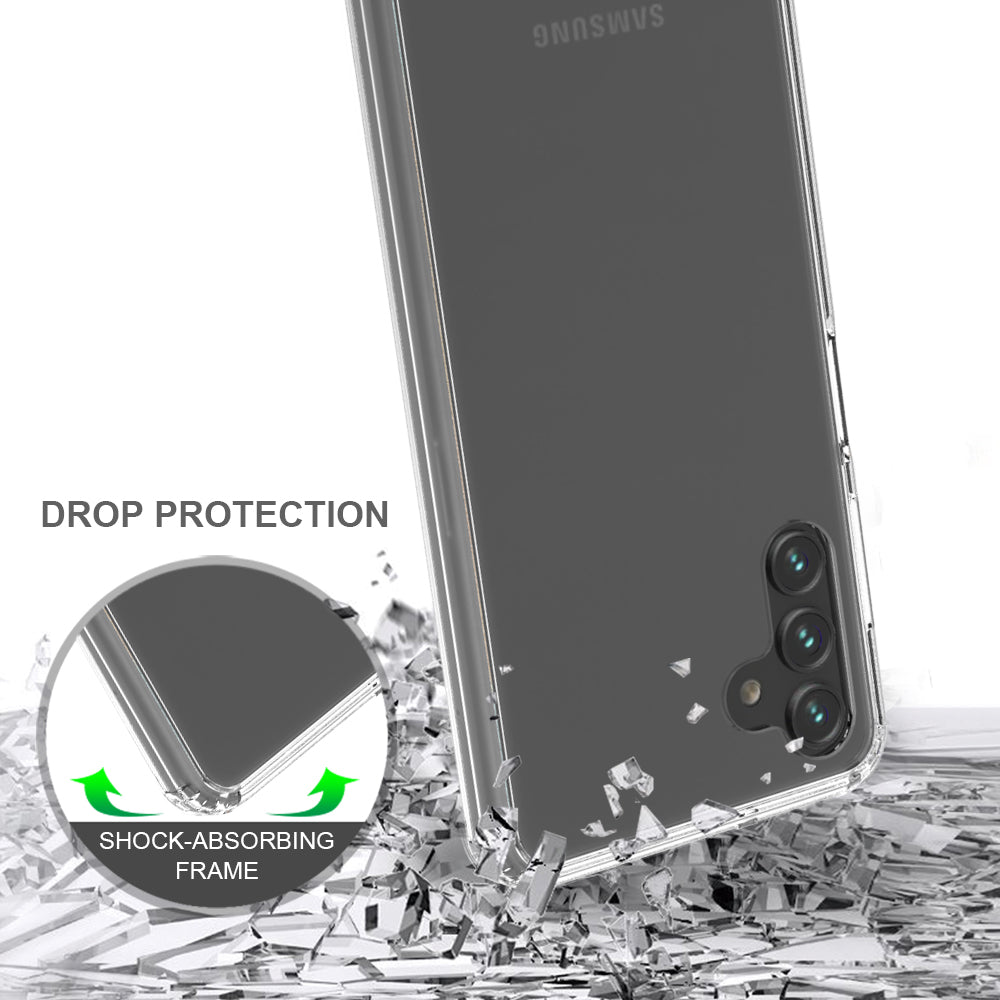 For Samsung Galaxy A13 5G Hybrid Transparent Clear Acrylic Back Hard PC & Soft TPU Full Protective Bumper Extra Shock-Absorb Phone Case Cover