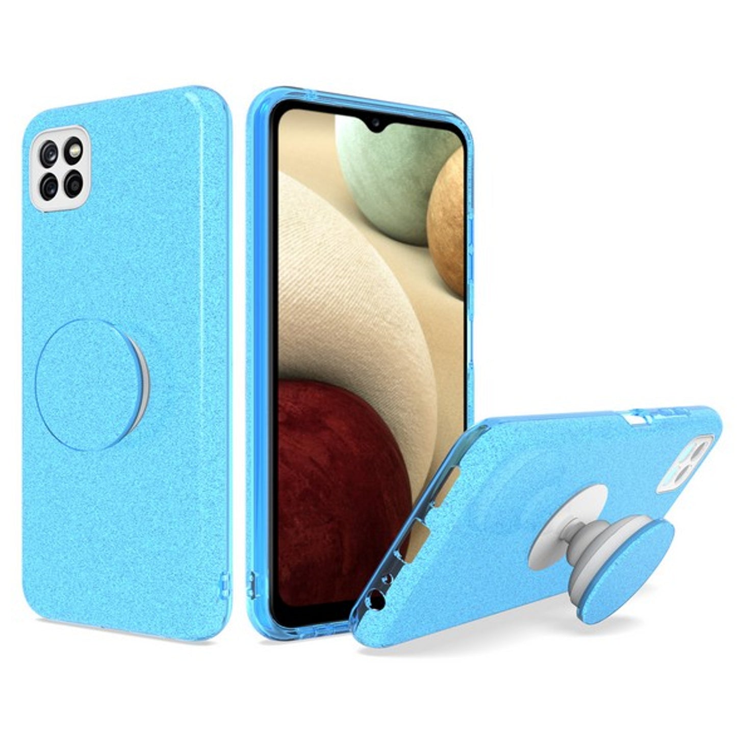 For Samsung Galaxy A22 5GGlitter Sparkle Slim Bling Hybrid Protective with Round Stand Shockproof Soft TPU Rubber Phone Case Cover