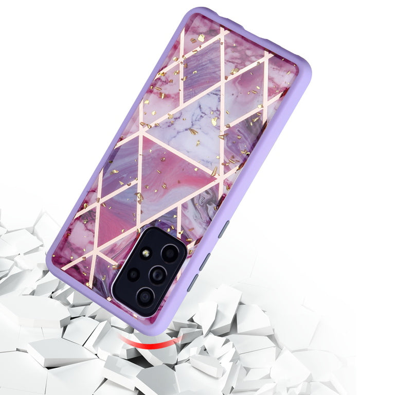 For Apple iPhone 13 Mini (5.4") Pattern Design Slim Hybrid Grid Bumper Rubber Soft TPU & Hard Back PC Protective Phone Case Cover