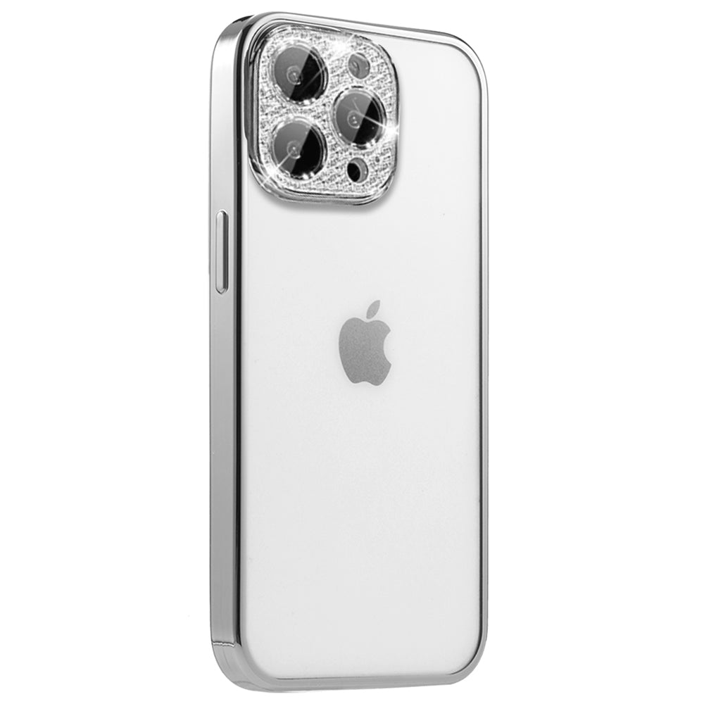 For Apple iPhone 14 /Plus Pro Max Clear Transparent with Color Frame & Diamond Bling Full Camera Lens Raised Phone Case Cover