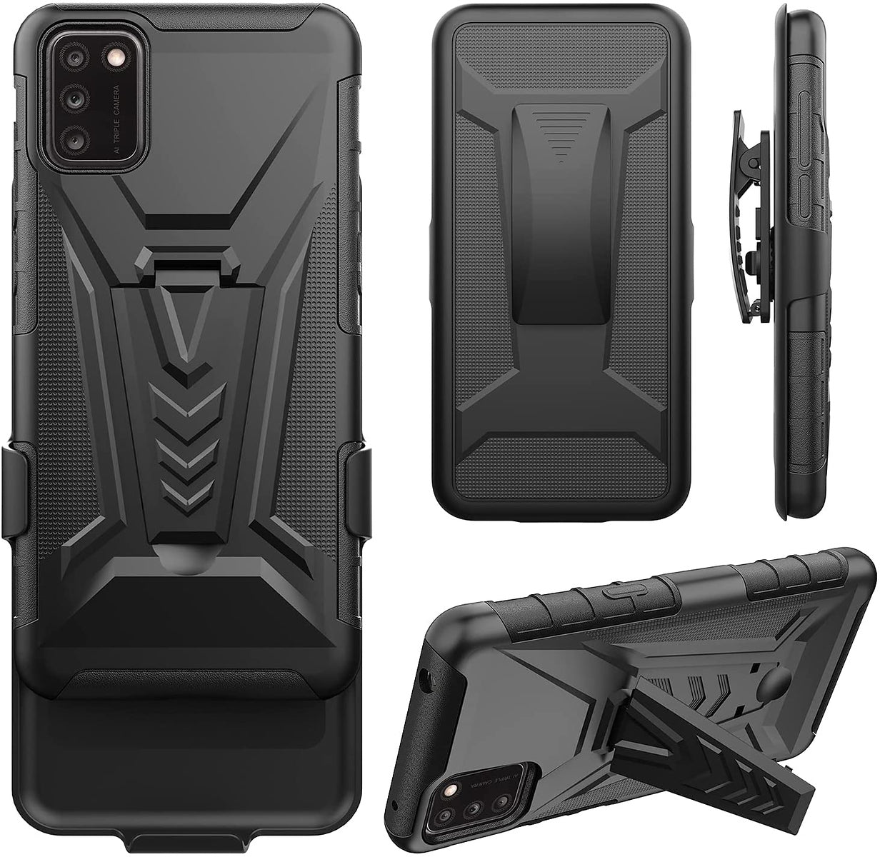 For Samsung Galaxy A03S Hybrid Armor Kickstand with Swivel Belt Clip Holster Heavy Duty 3in1 Defender Shockproof Phone Case Cover