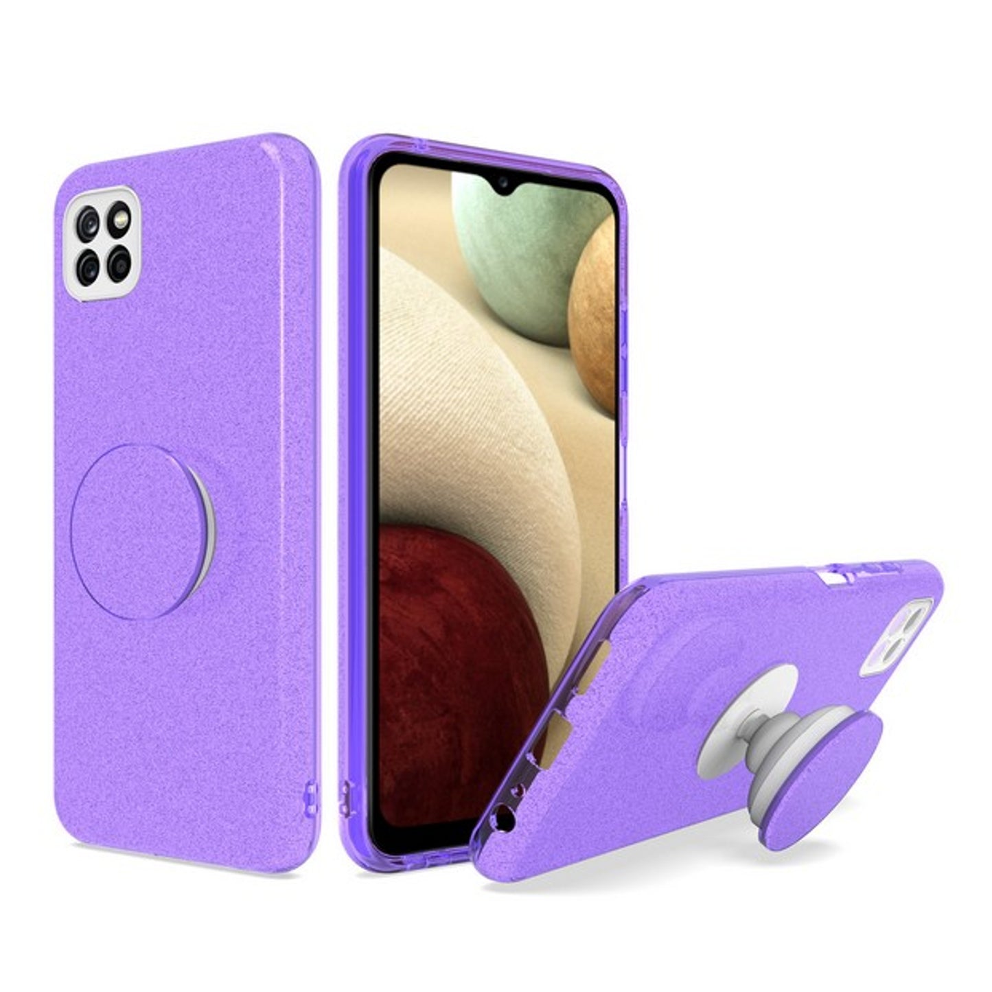 For Samsung Galaxy A22 5GGlitter Sparkle Slim Bling Hybrid Protective with Round Stand Shockproof Soft TPU Rubber Phone Case Cover