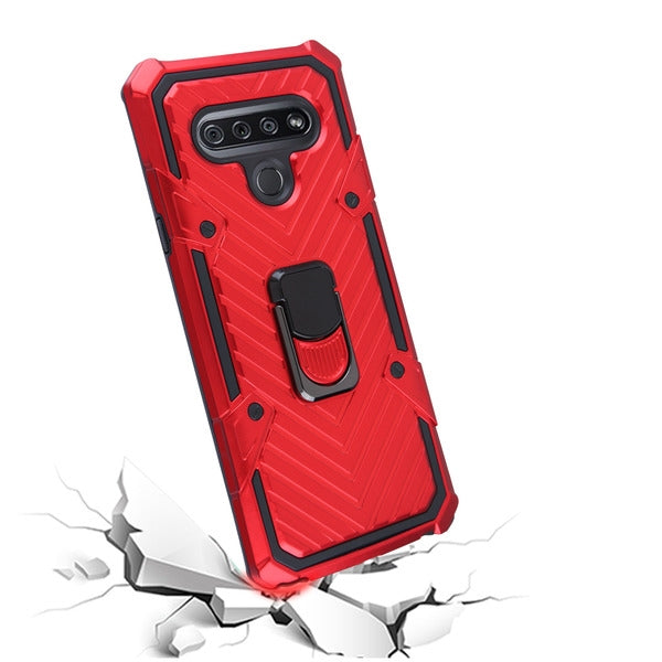 For LG K51 / Reflect Rugged Shockproof Hybrid Armor with Finger Ring Stand Holder Red Phone Case Cover