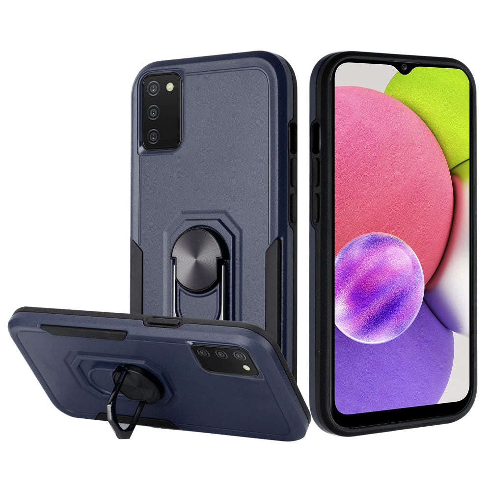 For Samsung Galaxy A03S Hybrid Tough Strong Dual Layer Hard PC with Flat Magnetic Ring Stand Heavy-Duty Armor Design Phone Case Cover