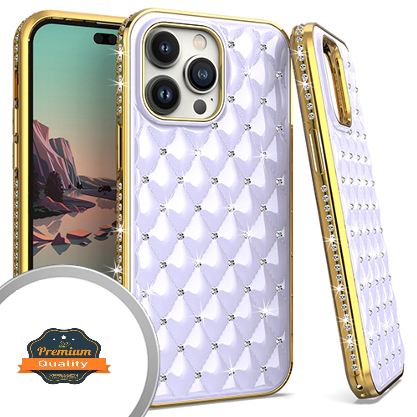 For Apple iPhone 14 Plus /Pro Max Diamonds Fashion Bling Rhinestone Glitter Luxury Plating Hybrid TPU Sturdy Hard PC TPU Back Phone Case Cover