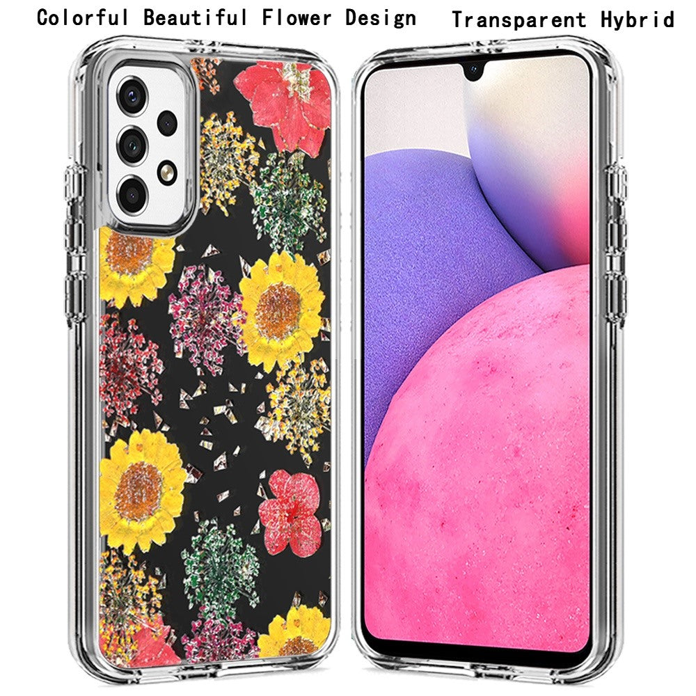 For Samsung Galaxy A33 5G Glitter Floral Print Pattern Clear Design Shockproof Hybrid Fashion Sparkle Rubber TPU Bumper Phone Case Cover