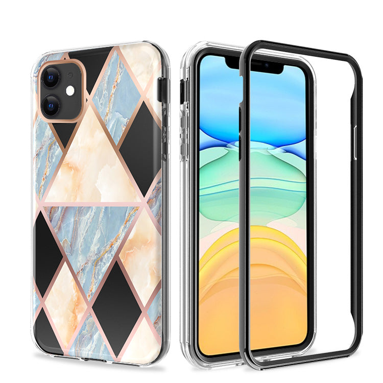For Apple iPhone 11 (6.1") Dual Layer Hybrid Shockproof Fashion Design IMD Electroplating 2in1 Hard Rubber Frame Phone Case Cover