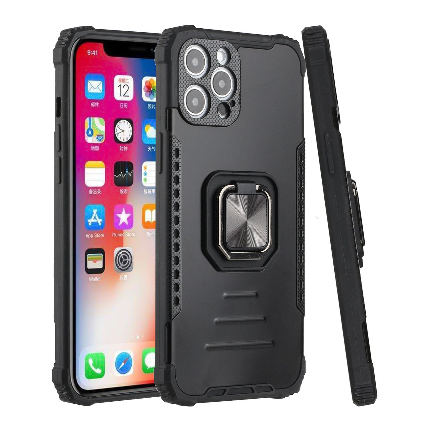 For Apple iPhone 11 (6.1") Hybrid with Stand Magnetic Ring Kickstand Bumper Shockproof Armor Heavy Duty Military Grade Phone Case Cover