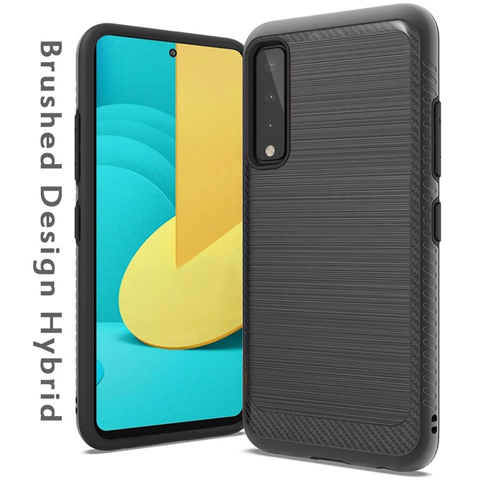 For Samsung Galaxy A02S Slim Thin Protective Hybrid TPU 2-Piece Bumper Shockproof with Brushed Metal Texture Carbon Fiber Hard PC Back Phone Case Cover