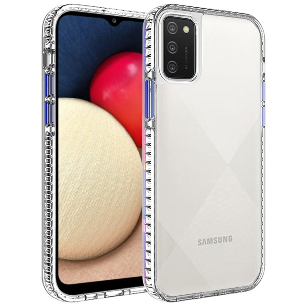 For Samsung Galaxy A02S Crystal Transparent Rugged Shockproof Hybrid PC+TPU Colorful Buttons Military Grade Protection Back Phone Case Cover