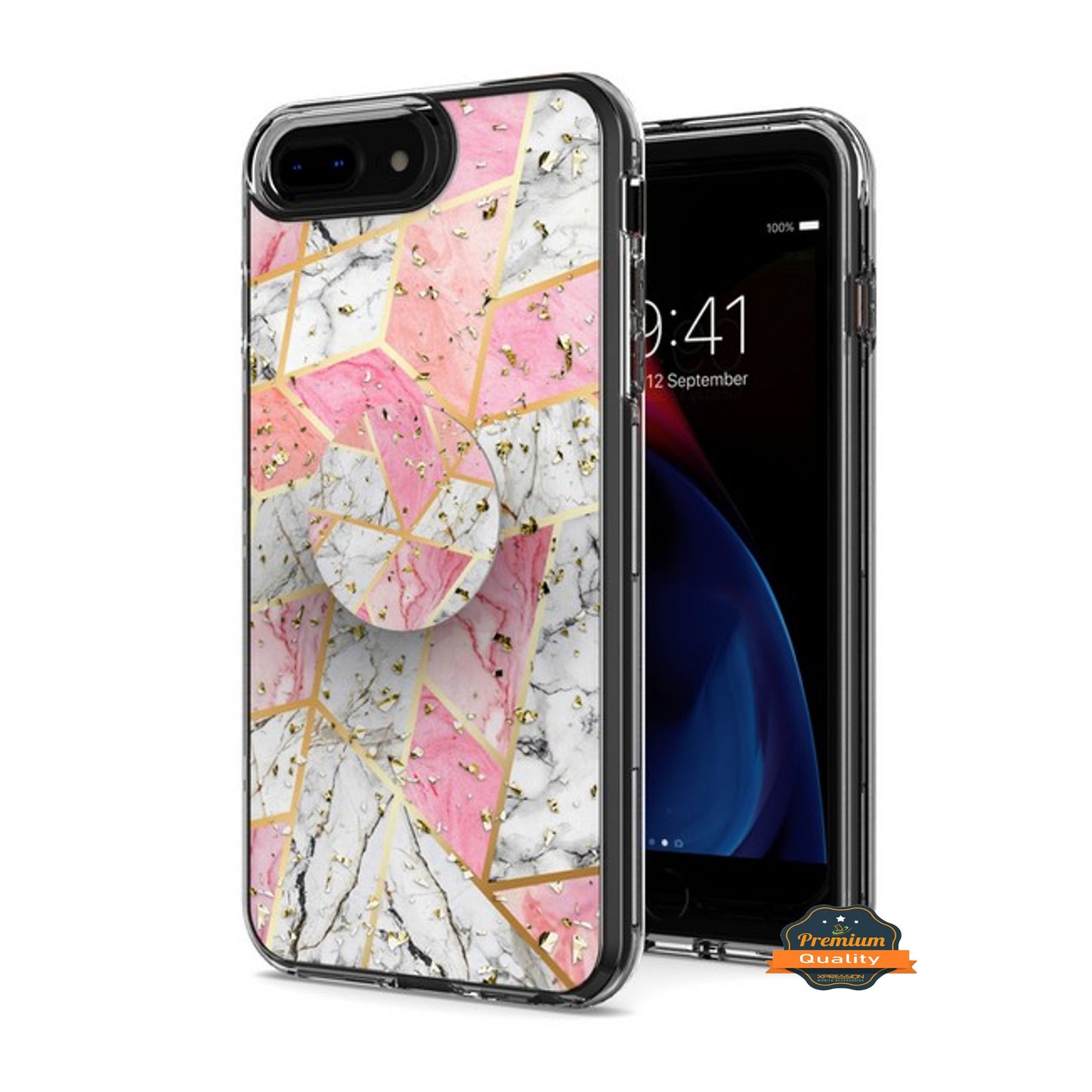 For Apple iPhone 8 Plus/7 Plus/6 6S Plus Pattern Design Bling Glitter Hybrid with Ring Stand Pop Up Finger Holder Kickstand Phone Case Cover