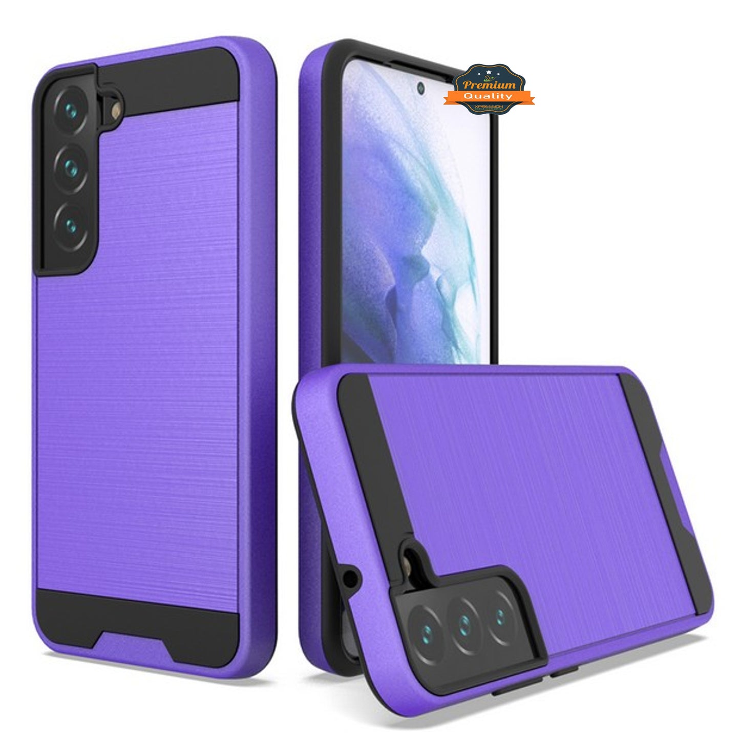 For Samsung Galaxy S23 /Plus /Ultra Slim Fit Rugged TPU + Hard PC Brushed Metal Texture Hybrid Dual Layer Armor Shockproof Phone Case Cover
