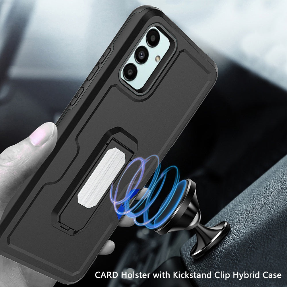For Samsung Galaxy A13 4G Armor Belt Clip with Credit Card Holder ID Slot, Holster, Kickstand Protective Full Body Heavy Duty Hybrid Phone Case Cover