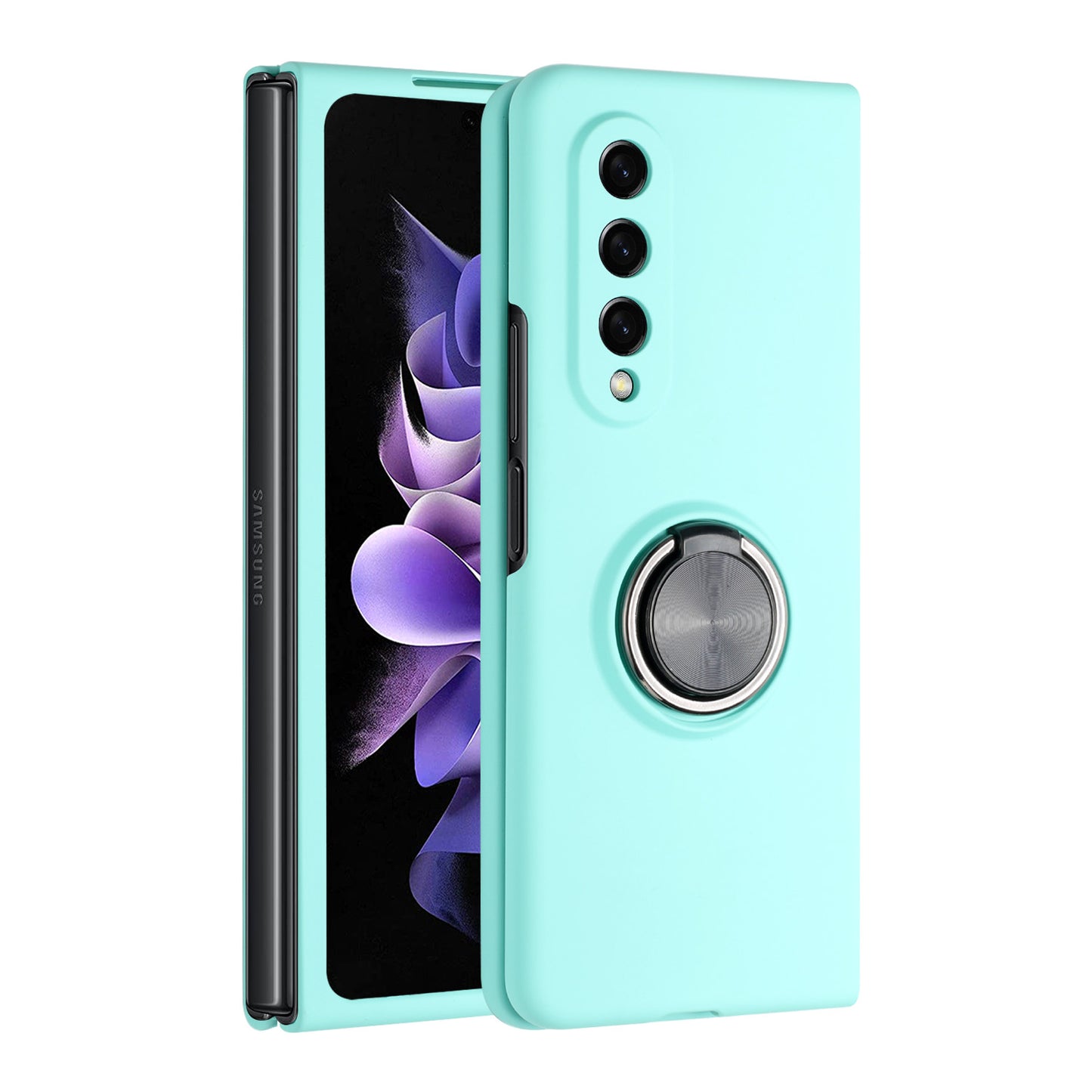 For Samsung Galaxy Z Fold 4 5G Hybrid 360 Rotatable Metal Invisible Ring Stand Holder Fit Magnetic Car Mount Shockproof Phone Case Cover