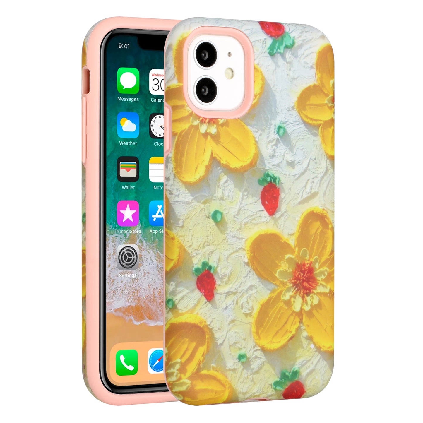 For Apple iPhone 11 (6.1") Bliss Floral Stylish Design Hybrid Rubber TPU Hard PC Shockproof Armor Rugged Slim Fit Phone Case Cover