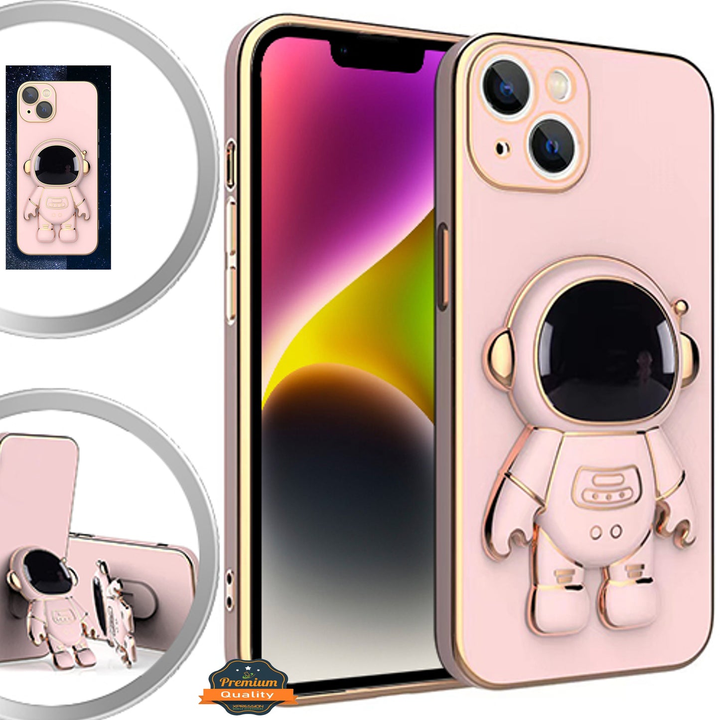 For Samsung Galaxy A23 5G Astronaut Hidden Stand Holder Plating Hybrid Electroplated Bumper Shockproof Armor Cute Phone Case Cover
