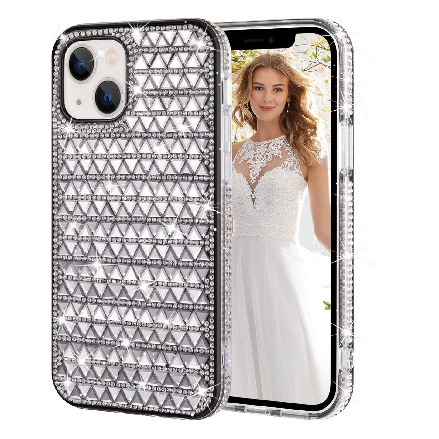 For Samsung Galaxy A13 5G Diamonds Sparkle 3D Crystal Glitter Bling Shiny Rhinestone Hybrid Bumper Hard Protective Phone Case Cover