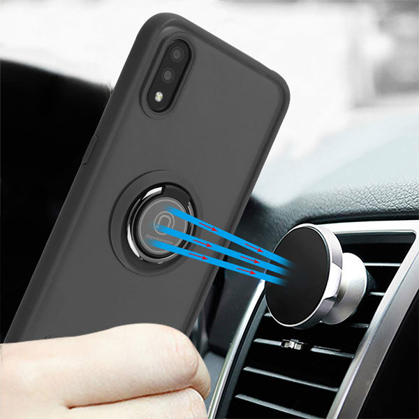 For Samsung Galaxy A03S Transparent Hybrid PC Magnetic Ring Stand (work with Car Mount) Detachable Frame Bumper Phone Case Cover