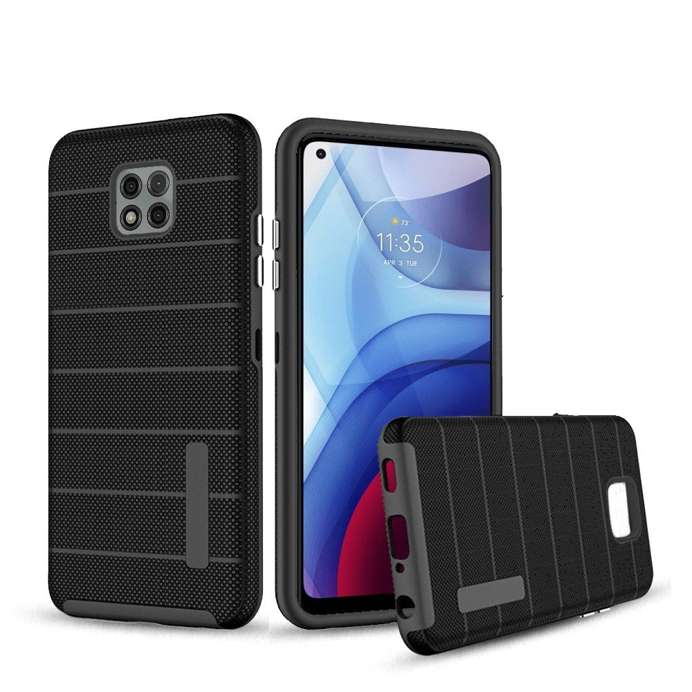 For Samsung Galaxy A02s Hybrid Tuff Armor Stripes Rugged Texture Rubber Dual Layers TPU+PC Scratch-Resistant Drop Protection Phone Case Cover