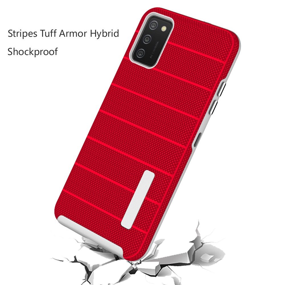 For Samsung Galaxy A02s Hybrid Tuff Armor Stripes Rugged Texture Rubber Dual Layers TPU+PC Scratch-Resistant Drop Protection Phone Case Cover